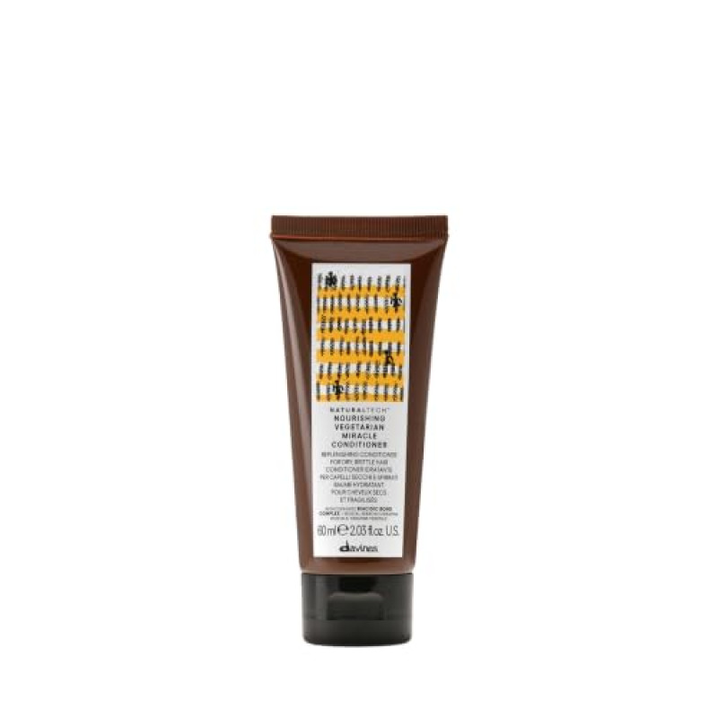 Davines Naturaltech ベジタリアン ミラクルコンディショナー トラベルサイズ | 構造化されておらず、もろい髪のためのバーム。 髪に潤いを与え、柔らかく明るく、くしやすく、構造を強化します。